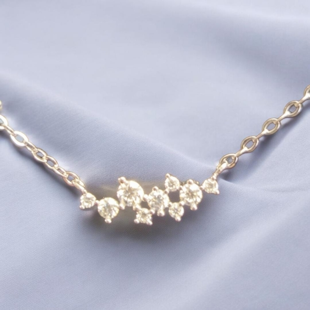 0.063 CT Dainty Moissanite Diamond Accent Necklace 935 Sterling Silver 18” Adj.